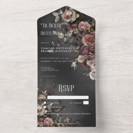 Black Moody Gothic Blume Kein Abendessen Details All In One Einladung (Innen Boden)