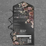 Black Moody Gothic Blume & Mist QR Code All In One Einladung<br><div class="desc">MIT QR CODE ODER MIT ODER OHNE ABENDESOPTIONEN VERFÜGBAR. Entdecken Sie die Eleganz Ihrer gotischen Romantik mit unseren exquisiten Hochzeitseinladungen. Verziert mit feierlichen Sprays verblasster Blume vor einem weichen schwarzen Hintergrund, ist jede Einladung in einem zarten Schleier von Nebel umhüllt, der den perfekten Ton für Ihre zeitlose Liebe bildet. Machen...</div>