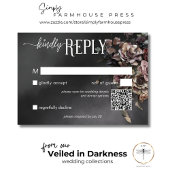 Black Moody Gothic Blume & Mist QR Code RSVP Karte