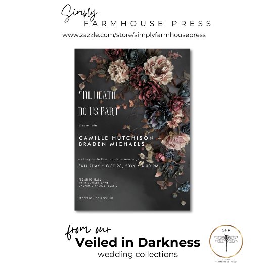 Black Moody Gothic Blume & Mist Wedding Einladung