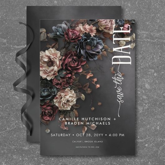 Black Moody Gothic Blume & Mist Wedding Save The Date