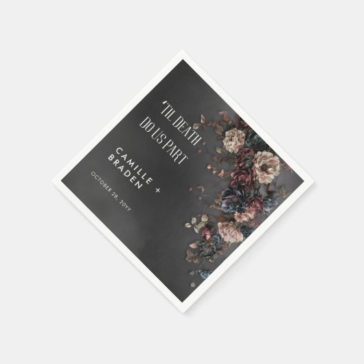 Black Moody Gothic Blume & Mist Wedding Serviette (Ecke)