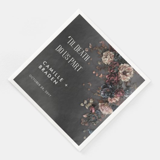 Black Moody Gothic Blume & Mist Wedding Serviette (Ecke)