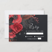Black Moody Gothic Floral Dark Wedding RSVP Karte (Vorderseite)