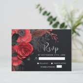 Black Moody Gothic Floral Dark Wedding RSVP Karte (Stehend Vorderseite)