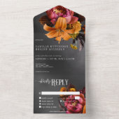 Black Moody Gothic Orange Lily Wedding Dinner All In One Einladung (Innen Boden)