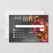 Black Moody Gothic Orange Lily Wedding Dinner RSVP Karte (Vorderseite)