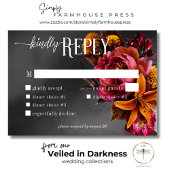 Black Moody Gothic Orange Lily Wedding Dinner RSVP Karte