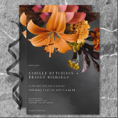 Black Moody Gothic Orange Lily Wedding Einladung