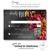 Black Moody Gothic Orange Lily Wedding QR Code RSVP Karte