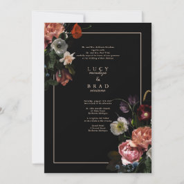 Black Moody Wedding Einladung | Dramatisches Flora