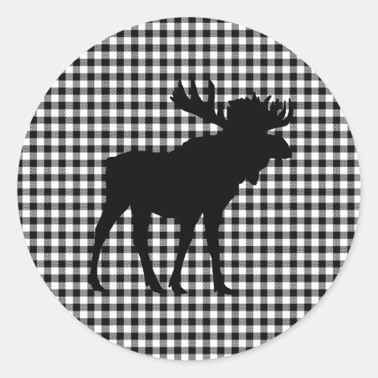 Black Moose Buffalo Karo Pattern Runder Aufkleber (Vorderseite)