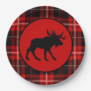 Black Moose Red Black Kariert Pappteller