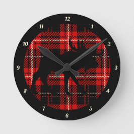 Black Moose Red Black Kariert Runde Wanduhr