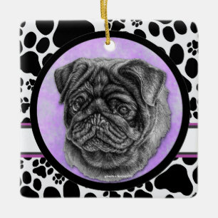 Black Mops Dog Art von Glenda Harlan Keramikornament