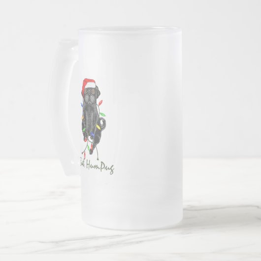 Black Mops Dog Bah Humpug Weihnachten Mattglas Bierglas (Vorderseite Links)