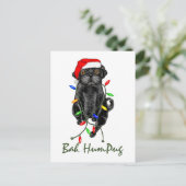 Black Mops Dog Bah Humpug Weihnachten Postkarte (Stehend Vorderseite)
