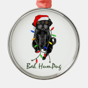 Black Mops Dog Bah Humpug Weihnachten Silbernes Ornament