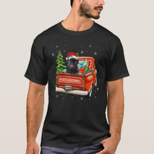 Black Mops Dog Ride Roter Lkw Weihnachts-Hund Xmas T-Shirt