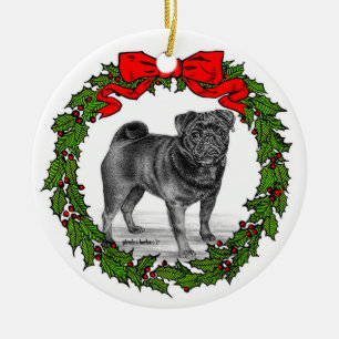 Black Mops Hunde Kunst von Glenda S. Harlan Keramik Ornament
