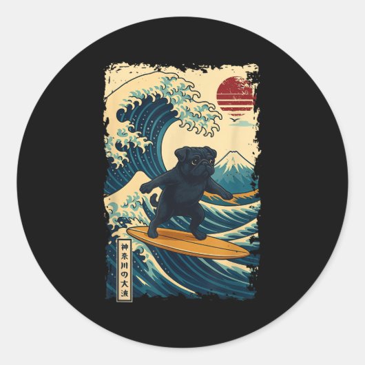 Black Mops Japanisch Kanagawa Wave Surfen Japan Ma Runder Aufkleber (Vorderseite)