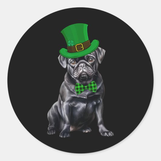 Black Mops Patricks Day Hat Funny St Patricks Day Runder Aufkleber (Vorderseite)