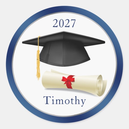 Black Mortar Diploma Ihr Name Abschluss Aufkleber (Vorderseite)