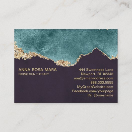 *~* Black Moss Aquamarin Agate Geode Gold Glitzer Visitenkarte (Rückseite)
