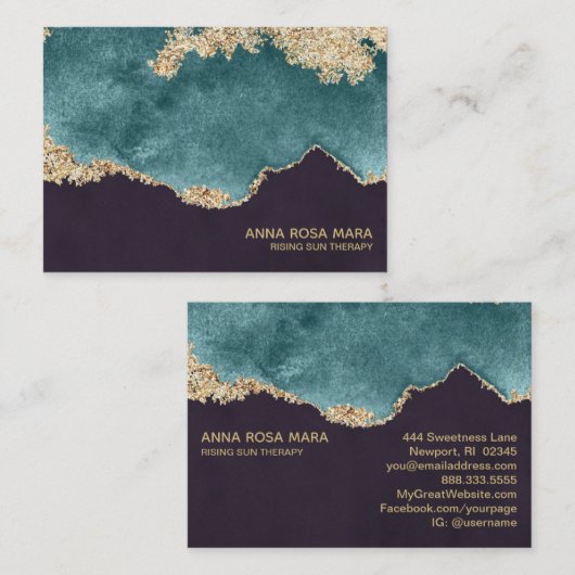 *~* Black Moss Aquamarin Agate Geode Gold Glitzer Visitenkarte (Vorne/Hinten)