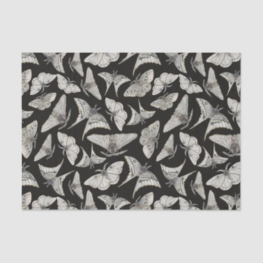Black Moth Butterfly Pattern Halloween Seidenpapier (Vorderseite)