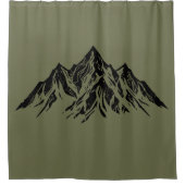 Black Mountain Peaks | Modern Moss Green Hiking Duschvorhang (Vorderseite)