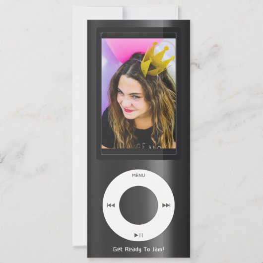 Black MP3 Music Player Birthday Einladung (Vorderseite)