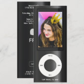 Black MP3-Musikplayer-Geburtstag Einladung (Vorne/Hinten)