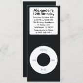Black MP3 Player iParty Geburtstagsparty Einladung (Vorne/Hinten)