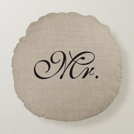 Black Mr Burlap Round Throw Kissen (Vorderseite)