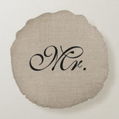 Black Mr Burlap Round Throw Kissen (Rückseite)