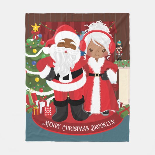 Black Mr. & Mrs. Claus Personalisiert Fleecedecke (Vorderseite)