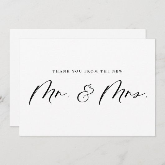 Black Mr. und Mrs. Calligraphy Newlyweds Wedding Dankeskarte (Vorne/Hinten)