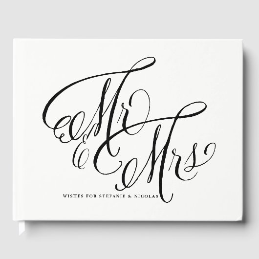 Black Mr. und Mrs. Rustic Calligraphy Foto Wedding Gästebuch (Vorderseite)