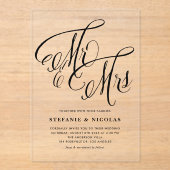 Black Mr. und Mrs. Rustic Calligraphy Wedding Acryleinladungen (Vorderseite)