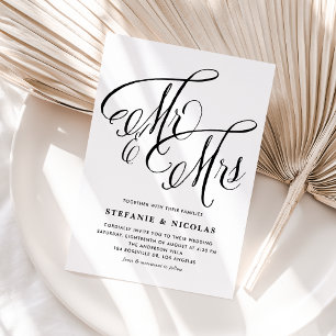 Black Mr. und Mrs. Rustic Calligraphy Wedding Einladungspostkarte