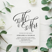 Black Mr. und Mrs. Rustic Script QR Code Wedding Einladungspostkarte