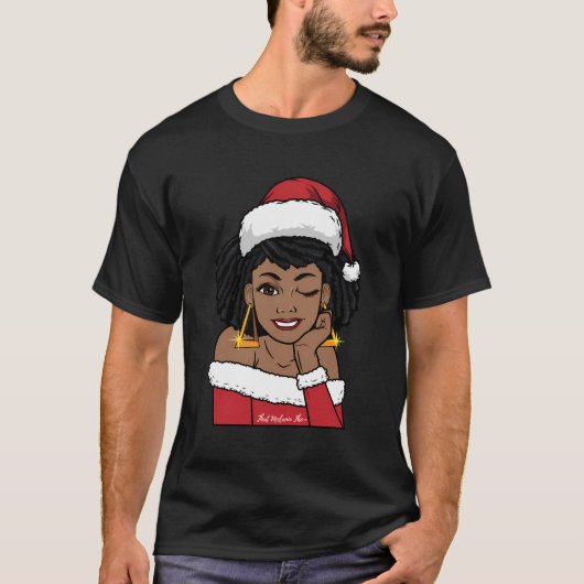 Black Mrs Claus W Afro Winking African American Ch T-Shirt (Vorderseite)