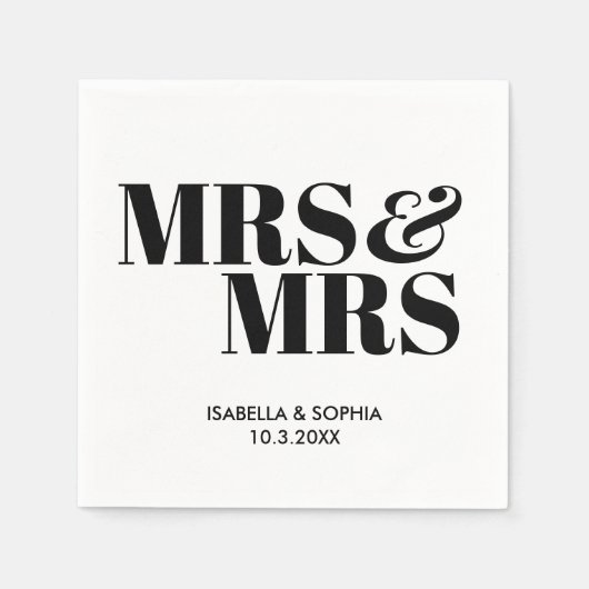 Black Mrs & Mrs Bride Personalisiert Wedding Napki Serviette (Vorderseite)