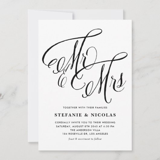 Black Mrs. und Mrs. Rustic Script Wedding Einladung (Vorderseite)