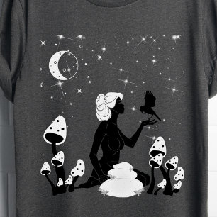 Black Mushroom Goddess Celestial T - Shirt