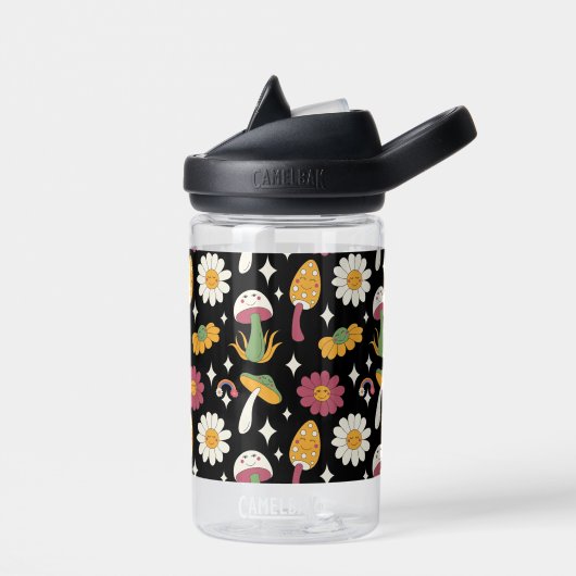 Black Mushroom, Rainbow and Daisises Pattern Trinkflasche (Links)