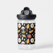 Black Mushroom, Rainbow and Daisises Pattern Trinkflasche (Vorne)