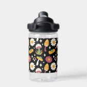 Black Mushroom, Rainbow and Daisises Pattern Trinkflasche (Rückseite)