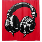 Black Music Headphones DJ Duschvorhang (Vorderseite)